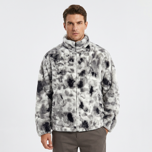 Men's Tie Dye Fleece <b>Jacket</b> Stand Collar Zipper Closure Loose Fit Winter Casual Thick Warm Coat With Pockets - Product Image 3