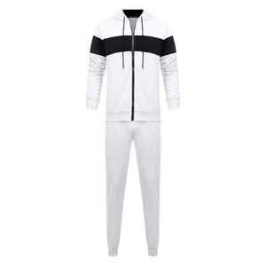Chándal con Capucha para Hombre, Color Blanco y Negro, con Bloques de Color, Cierre Completo, Ropa Deportiva Informal con Bolsillos Laterales, Corte Regular, Estilo Otoñal - Product Image 4