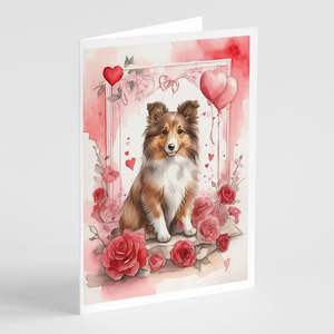 Whimsical Sheltie Valentine Roses A7 Tamaño 5x7 Tarjetas de notas en blanco Paquete de 8 con sobres Tarjetas de felicitación - Product Image 1
