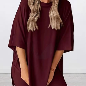 Ensemble T-shirt et short de couleur unie au meilleur prix du Pakistan, 100% coton, T-shirts à manches courtes pour femmes avec ensemble de shorts - Product Image 5