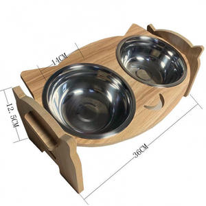 Comederos Elevados Ecológicos de Cerámica para Perros y Gatos con Soporte de Madera, Gris y Rosa - Product Image 4