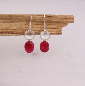 Boucles d'oreilles en rubis en gros, en argent sterling 925, bijoux artisanaux en pierres précieuses, fabricant de boucles d'oreilles pendantes en cristal rouge véritable - Product Image 3