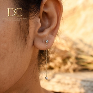 Pendientes de Oro Amarillo Sólido de 14 Quilates con Diamante Cultivado en Laboratorio de Corte Brillante Redondo, Joyería de Lujo para Mujer, Diseño Personalizado - Product Image 2