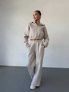 Women Regular Tracksuit <b>Cropped</b> <b>Zip</b> Hoodie Set Luxury Quality OEM ODM Private Label Wholesale Sportswear Manufacturer Custom - Product Image 2