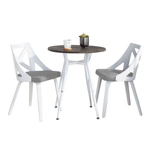Clara-Charlotte 3 pezzi Vintage in metallo bianco Dinette Set Espresso in legno di bambù stampato da tavolo Set da sala da pranzo in tessuto grigio chiaro - Product Image 1