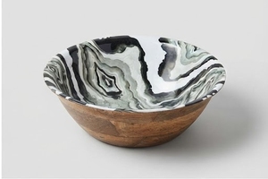 Bol en bois de manguier fait main avec motif agate et revêtement émaillé pour servir les aliments, offrir en cadeau, design moderne, finition polie - Product Image 3