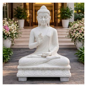 Estatua de Buda de Mármol Blanco de Lujo, Hecha a Mano, Decorativa para el Hogar, Moderna, Artesanal, Espiritual, Pulida a Mano, Personalizable, de la Mejor Calidad - Product Image 1