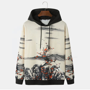 Sudadera con Capucha Estilo Chino para Hombre, Estampado Floral, Corte Holgado, Tejido de Punto, Manga Regular, Ropa de Otoño - Product Image 5