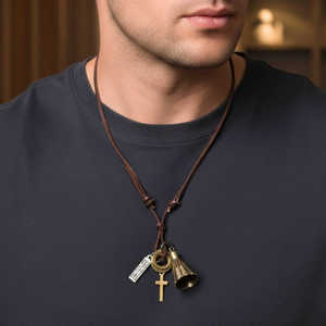 Fashion Pendant Necklace-1.5-Inch Pure Stainless Steel Pendant with Adjustable Leather <b>Rope</b> for Men & Boys - Product Image 1