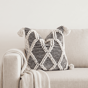 20 x 20 Inches <b>Large</b> Wool Diamond Cushion Cover – Geometric Cotton & Wool Boho Decorative Square <b>Throw</b> Pillow - Product Image 1