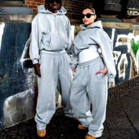 Conjunto de Sudadera y Pantalones de Chándal de Algodón French Terry para Hombre, de Corte Holgado Personalizado, Doble Capa, Gris, con Efecto Acampanado y Apilado, Estilo Baggy Oversized