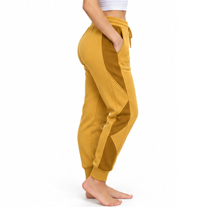 <b>Women</b> Casual Mustard Yellow Printed Jogger <b>Sweatpants</b> with High Waist Drawstring and Panel Design - Product Image 3