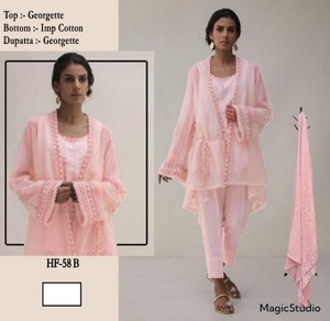 Haut élégant en georgette lourde avec bas en coton importé et organza Dupatta | Tailles XL (42) et XXL (44) -Parfait pour toute occasion - Product Image 6