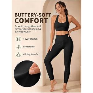 Leggings longs taille haute pour femmes, noirs, en tricot, spandex, nylon, coupe ajustée, respirants, pantalons d'été sportifs - Product Image 3