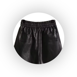 High <b>Waist</b> Black PU Leather Shorts Women <b>Elastic</b> <b>Waist</b> Skinny Fit Breathable Light Moto Biker Style Pockets Solid Color Short - Product Image 5