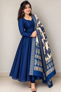 Orange Silk Anarkali <b>Kurta</b> Set with Printed Dupatta Floor-Length Traditional Indian Party <b>Dress</b> by Shivam Hub - Product Image 3