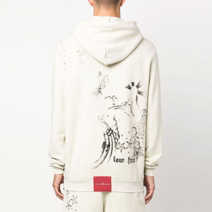เสื้อฮู้ดดี้วินเทจแบบทำสีซีดสไตล์ดิสเทรสสำหรับผู้ชาย ผ้าหนา 420GSM พิมพ์ลายสกรีน ขอบดิบ ผ้ารุ่ย ทรงพูลโอเวอร์ สตรีทแวร์ ผู้ผลิตเสื้อฮู้ดดี้ - Product Image 3