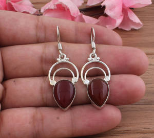 Boucles d'oreilles pendantes vintage en rubis, argent sterling 925, faites à la main, style ethnique de luxe, bijoux de fête pour femmes - Product Image 1