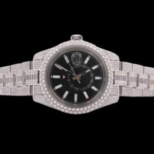 Reloj de Hombre Estilo Hip Hop con Esfera Negra Completamente Adornada con Diamantes Moissanite Redondos y Baguette, Multifuncional, Superventas - Product Image 1