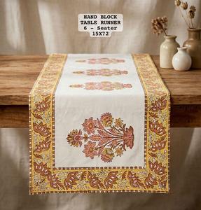 Cotton Hand Block Print <b>Table</b> <b>Runner</b> 15x72 Inch Floral Dining <b>Table</b> <b>Runner</b> for 6 Seater Home Decor - Product Image 5