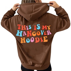 Sudadera con Capucha Vintage Marrón para Mujer, Modelo This Is My Hangover, Ecológica, Impermeable, de Lona, 100% Algodón Tejido - Product Image 3