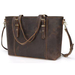 Bolso Tote de Cuero Crazy Horse Vintage Personalizado, Bolso de Mano de Cuero Genuino para Mujer, Bolso de Trabajo para Viajes de Negocios, Logotipos Personalizados OEM - Product Image 1