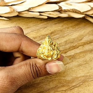 Bague Lord Ganesha, modèle populaire, en laiton tribal plaqué or 18 carats, motif Dieu Éléphant, bijoux spirituels unisexes pour la vente en gros/OEM/ODM - Product Image 2
