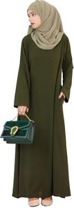 Abaya pour femme vert olive uni, manches longues, col rond, longueur ras du sol, robe modeste avec fentes et poches, pour usage quotidien - Product Image 5