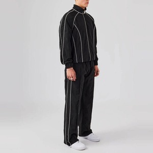 Custom Unisex Nylon Windbreaker Tracksuit Reflective Piping <b>Jacket</b> and Pants <b>Summer</b> Jogging Set - Product Image 3