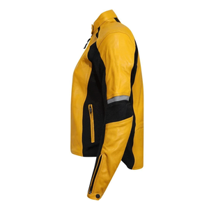 Blouson de moto unisexe en Spandex/Nylon, color-block, avec protections CE, confortable, jaune/noir - Product Image 3
