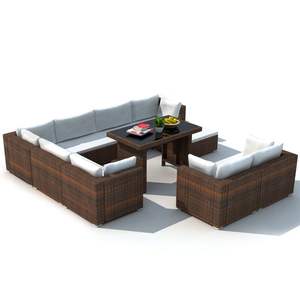 Set salotto da 10 pezzi in Poly Rattan marrone con cuscini per uso giardino - Product Image 3