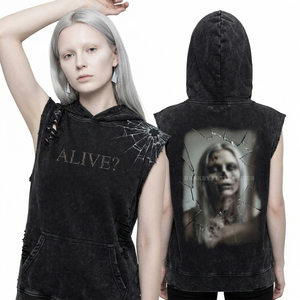 Sudadera con Capucha Azul Personalizada con Lavado Ácido para Mujer, Estampado Gráfico de Calavera y Nube de Tormenta, Estilo Oversize Vintage de Forro Polar - Product Image 6