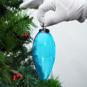 Adorno Navideño de Cristal Turquesa en Forma de Gota, Estrella Grabada, Decoración Vintage para Árbol de Navidad - Product Image 4