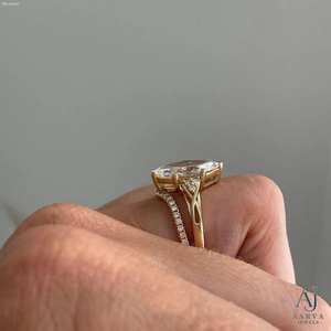 Anillo de Compromiso con Diamante Cultivado en Laboratorio, Corte Marquesa, Oro 14K, Joyería Nupcial Solitaria para Mujer - Product Image 2