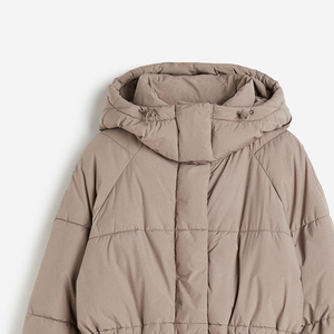 Hooded Quilted Sheep <b>Skin</b> Jacket Men Winter <b>Short</b> Length Zipper Closure Solid Color Regular Fit Thick Puffer Outerwear Nylon - Product Image 5