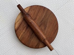 Handcrafted Wooden Chakla Belan Set Round Rolling Board and Pin Durable Kitchen Roti <b>Maker</b> Chapati Dough Rolling Tool India - Product Image 2