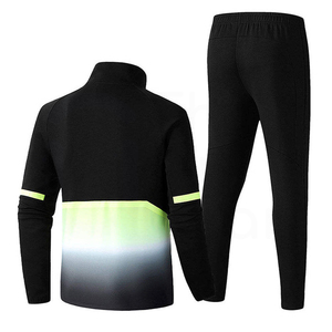 Men's Black Sporty Tracksuit Full Length <b>Zipper</b> <b>Jacket</b> With Neon Green Accents Quick Dry Polyester Autumn Wear - Product Image 2