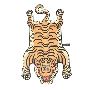 Handmade Himalayan <b>Tibetan</b> <b>Tiger</b> Pelt Shape Area <b>Rug</b> Antique Folk Art Animal Silhouette Tufted Floor Carpet - Product Image 4