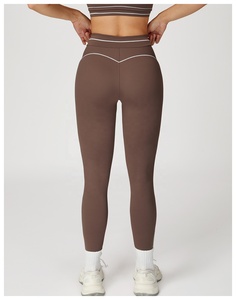 High Waist Knitted Solid Color <b>Leggings</b> With Bright Line Decoration Stretch Breathable Quick Dry <b>Women's</b> Activewear All Seasons - Product Image 5