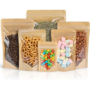 Sacs à fond plat pour scellage sous vide, livraison rapide, pour biscuits, noix, emballage alimentaire, sacs en papier kraft réutilisables, étiquettes en papier offset - Product Image 1