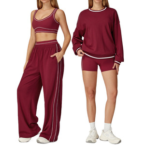 Ensemble de survêtement d'hiver quatre pièces imprimé à capuche pour femme avec pull à col rond, pantalon/short large et logo frontal - Product Image 1