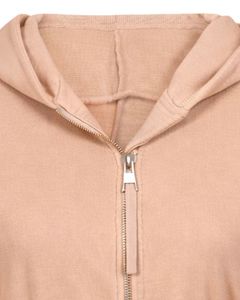Sweat-shirt à capuche zippé beige pour femme, coupe ajustée, manches longues, style streetwear décontracté, en molleton, fabrication ODM avec logo personnalisé - Product Image 5