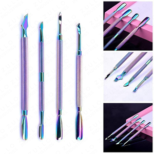 Empujador de Cutículas de Doble Punta de Acero Inoxidable Arcoíris, Raspador de Uñas con Logotipo Personalizado, Removedor de Piel Muerta, Herramienta de Manicura - Product Image 3
