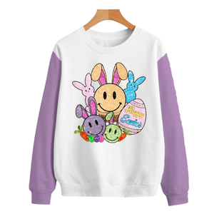 T-shirt décontracté à col rond pour femme, manches longues, avec patchs de sequins brodés personnalisés, motifs d'œufs décoratifs mignons de Pâques 2026, respirant - Product Image 5