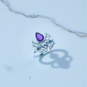 Anillo de Plata de Ley 925 Hecho a Mano con Gema de Amatista Facetada, Joyería de Plata a Precio Mayorista - Product Image 2