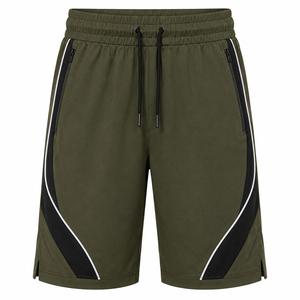 Pantalones Cortos Deportivos Casuales de Lona Verde Oliva para Hombre con Rayas Laterales, Cierre con Cordón, Secado Rápido, Teñido Liso, Corte Bermuda, MOQ Bajo - Product Image 1