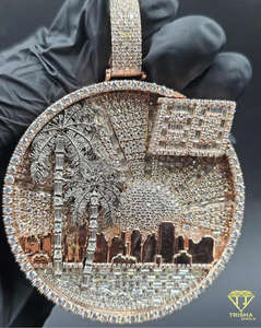 Colgante Redondo de Lujo Skyline, Completamente Engastado con Diamantes VVS Cultivados en Laboratorio, con Plata de Ley 925 para Hombre - Product Image 2