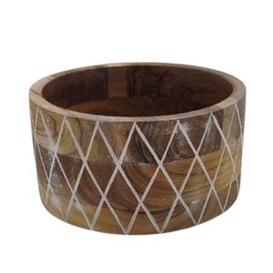 ชามไม้ลายดอกไม้ทำมือ สำหรับใช้ทั่วไปในครัว ภาชนะไม้ใส่อาหาร งานฝีมือ ชามไม้แบบแบน - Product Image 4