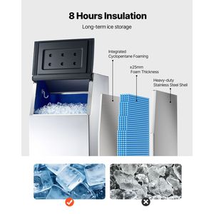 Attrezzatura di Refrigerazione per Cucine Commerciali, Macchina per il Ghiaccio in Acciaio Inox con Contenitore di Stoccaggio, Capacità 300 LBS, Design Antiscivolo Regolabile - Product Image 3