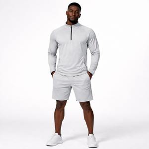 Nouveauté : Ensemble de vêtements de sport pour homme, t-shirt à manches longues avec fermeture éclair, short de sport, sweat à capuche, ensemble de 2 pièces, tenue de jogging - Product Image 1